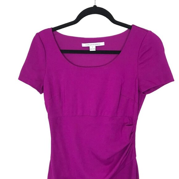 Diane Von Furstenberg Fuchsia Pink Gathered Waist Side Zip Midi Dress Size 4 - Picture 3 of 9